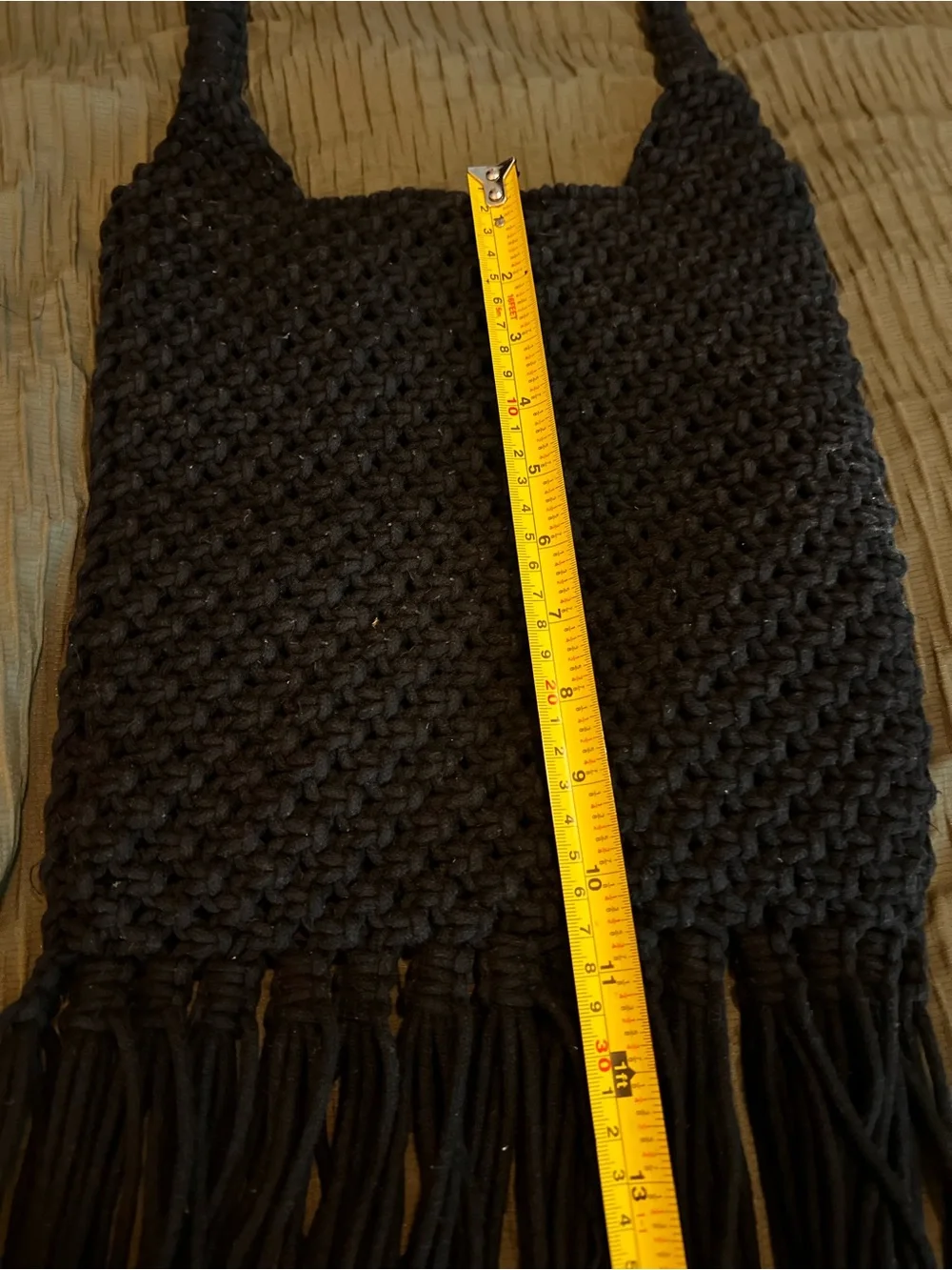 Handmade Black Knit Fringe Shoulder Bag - Brand Not Specified